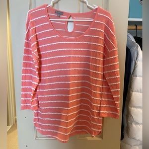 T by Talbots pink and white stripe long sleeve w/ keyhole back, medium